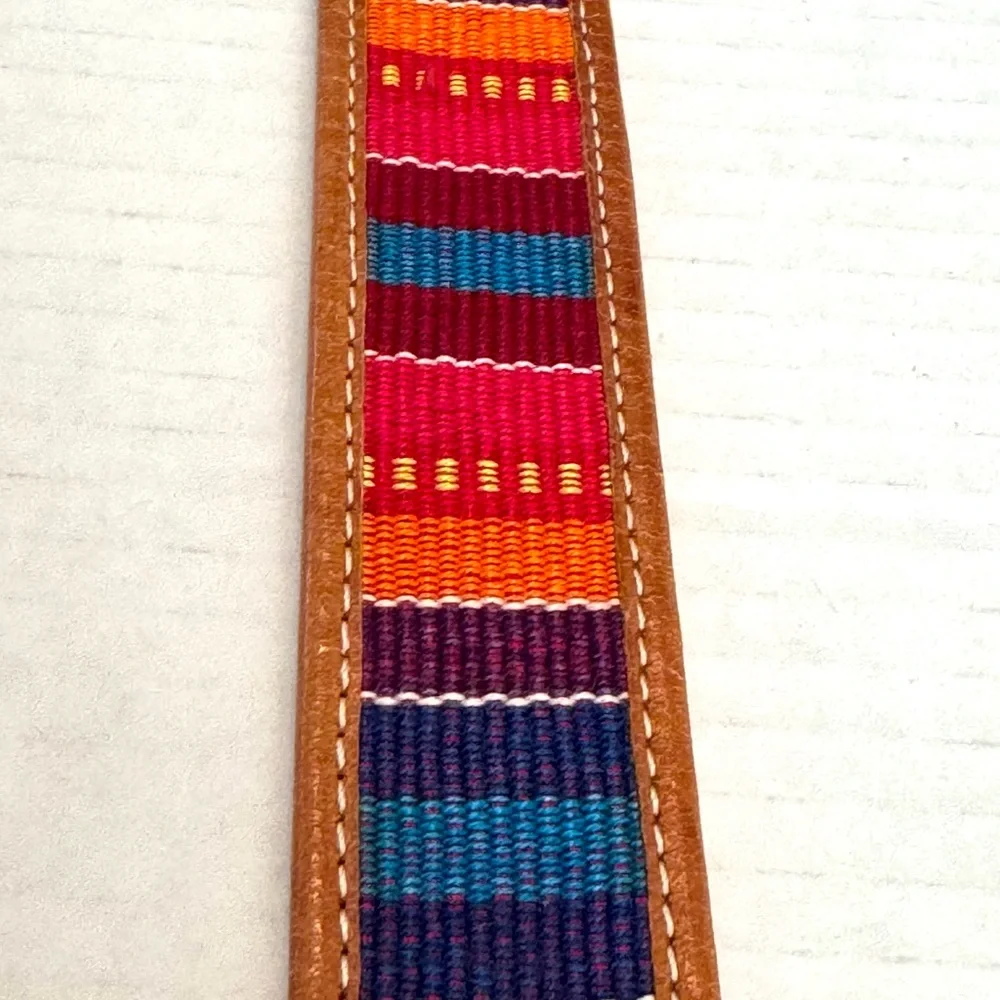 Vintage Handmade Leather and Colorful Woven Tapestry Women's Belt Sz 34 Med